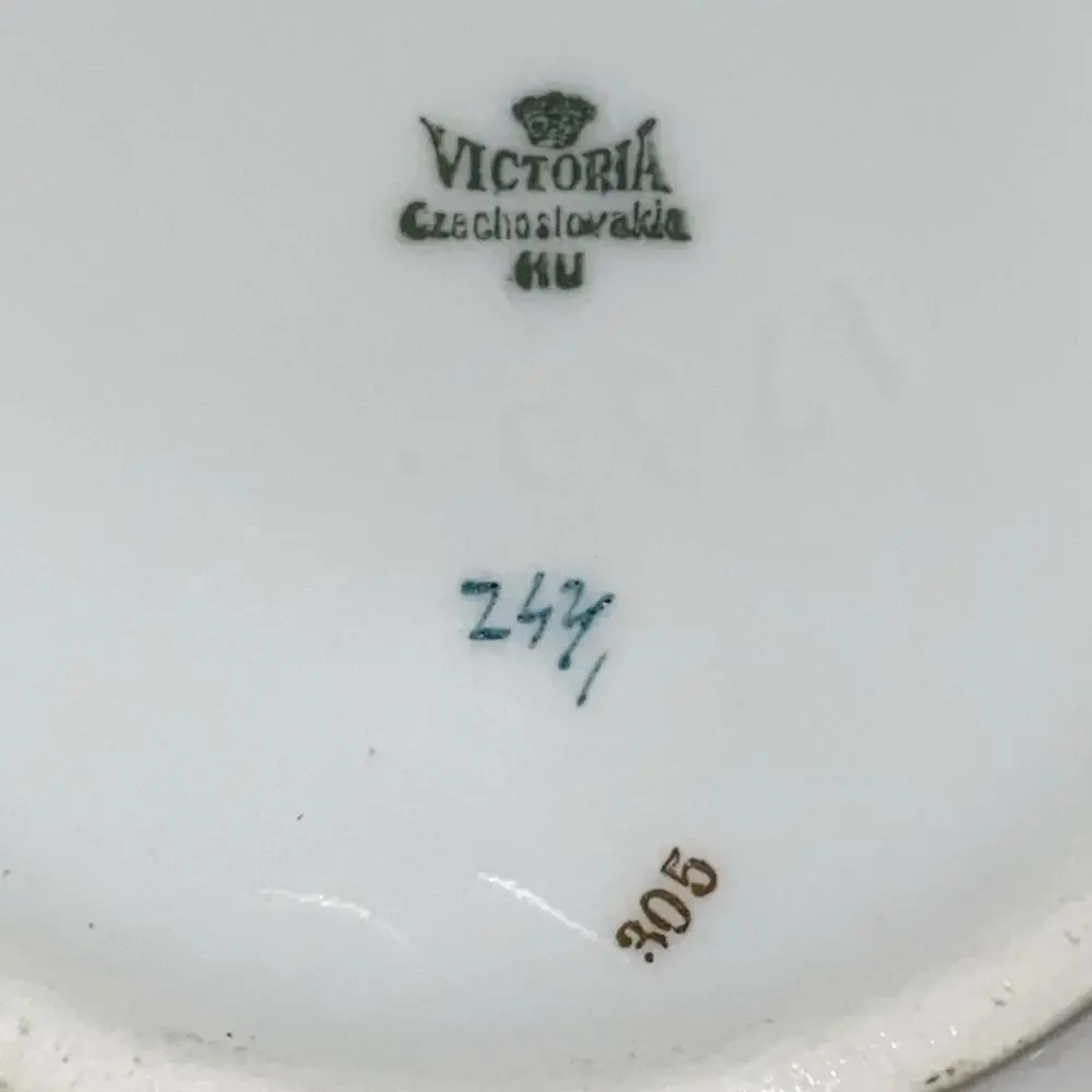 Vintage Victoria Czechoslovakia China Bowl Trinket Vanity Makeup Dish W/ Top Lid